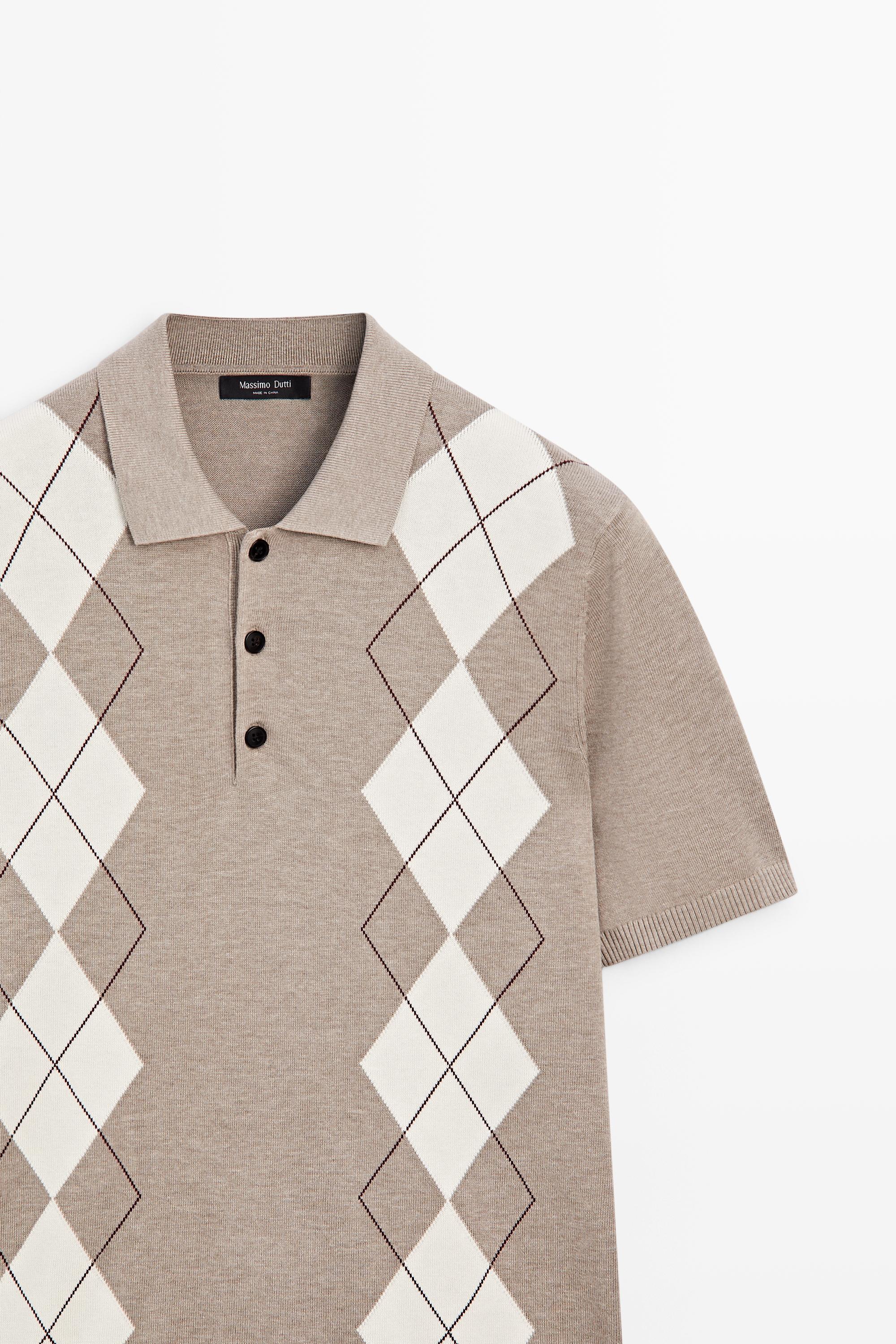 Cotton blend diamond pattern short sleeve polo shirt